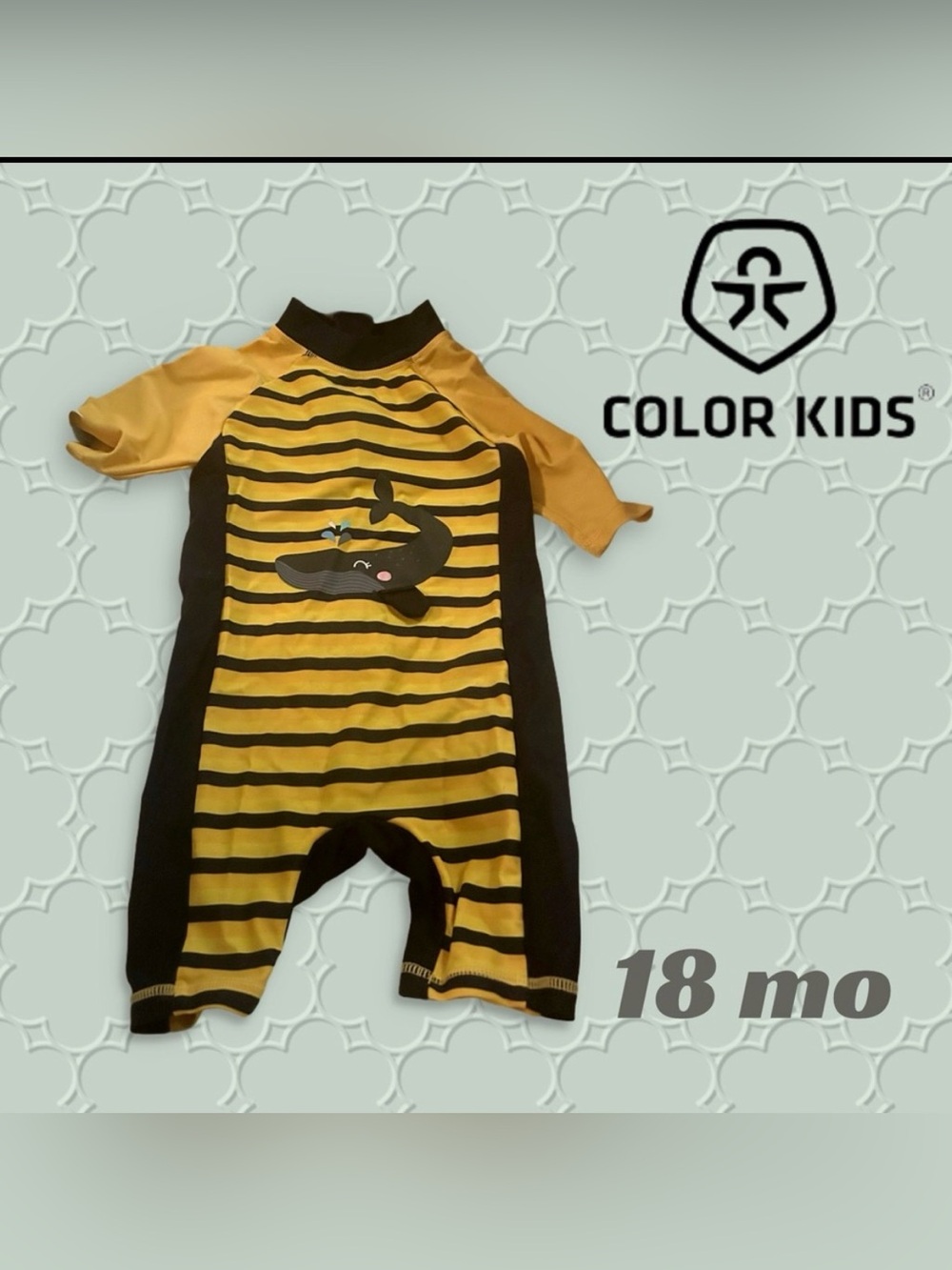 🇩🇰👍GUC COLOR KIDS |18 mo| Yellow Stripes + Whale Print 1-piece toddler swimsuit